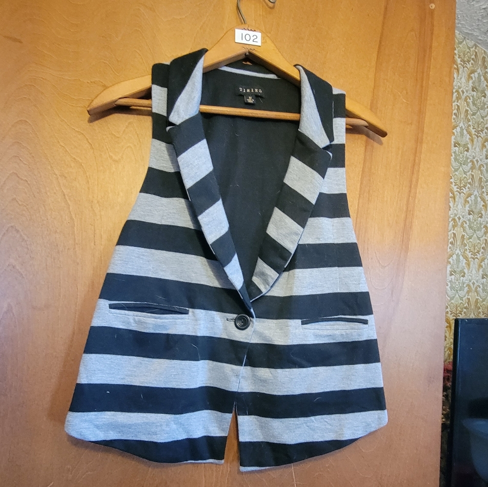 Black and Gray Striped Vest